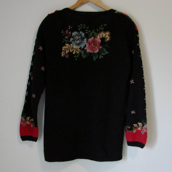 Talbots Hand Knit Chunky Cardigan Sweater Floral Tapestry Cottagecore NEW Large - Picture 14 of 16